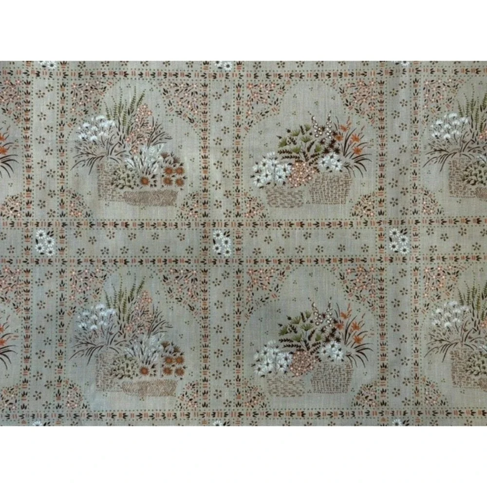 Vintage tan shower curtain baskets and flowers Ames